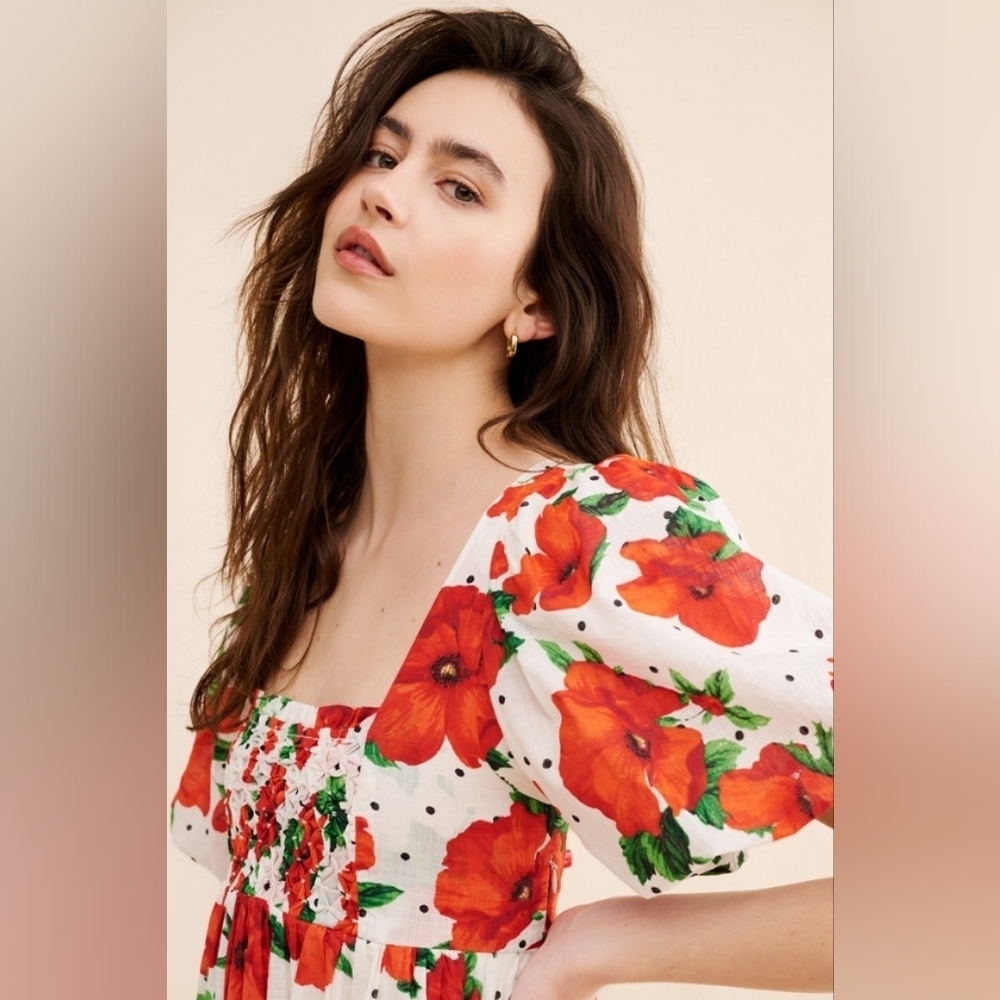 Anthropologie Maeve Square-Neck Smocked Babydoll Mini Floral Dress - Picture 4 of 17